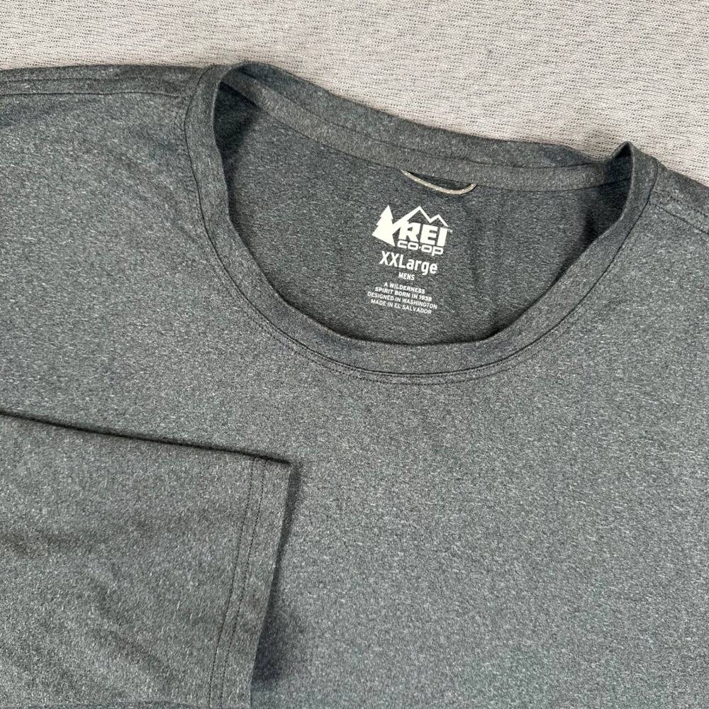 REI Co-op Shirt Mens XXL 2XL Gray Heather Long Sleeve Performance Stretch Tee
